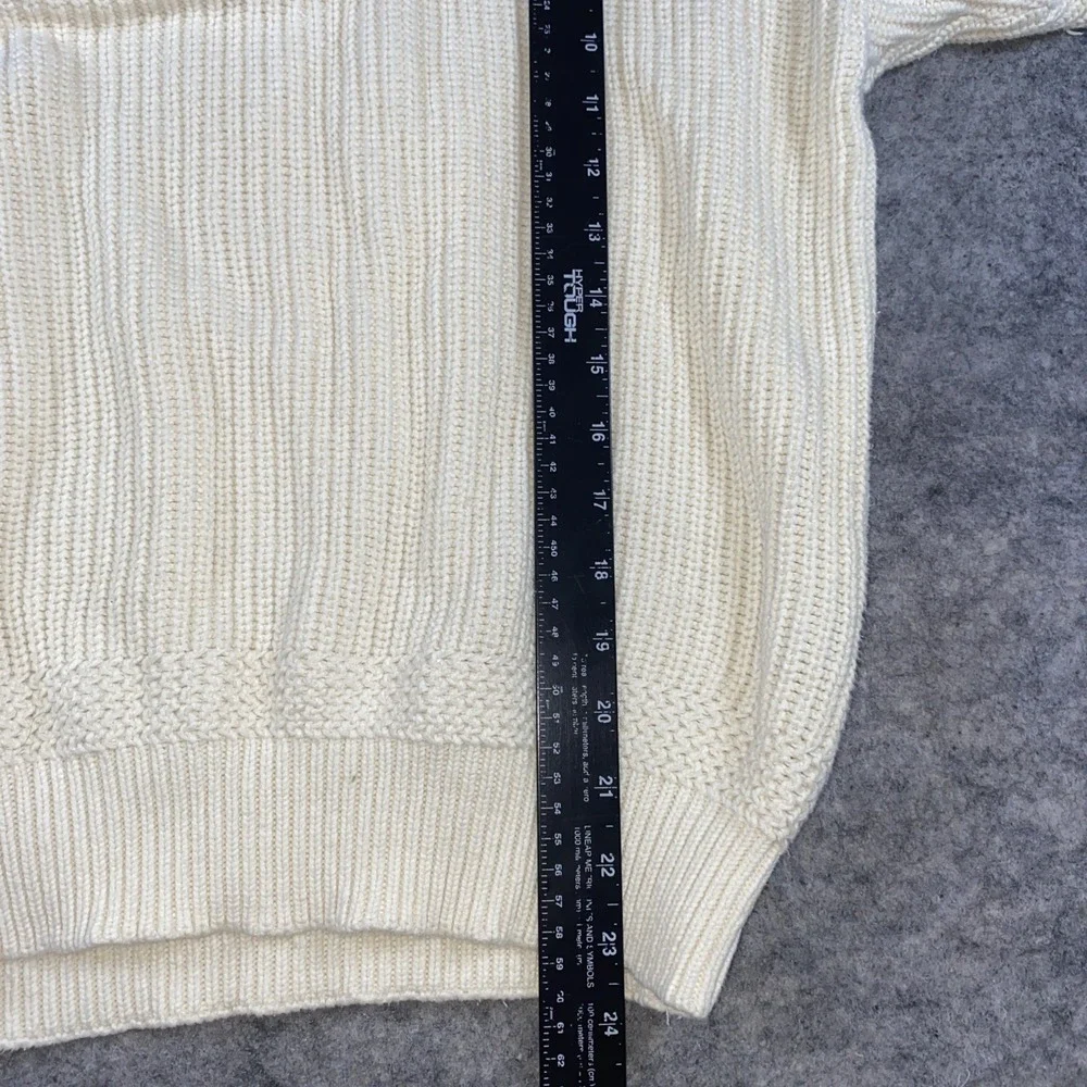 Eddie Bauer Sweater Mens L‎ Cream Cotton Long Sleeve Fisherman Henley Knit Heavy